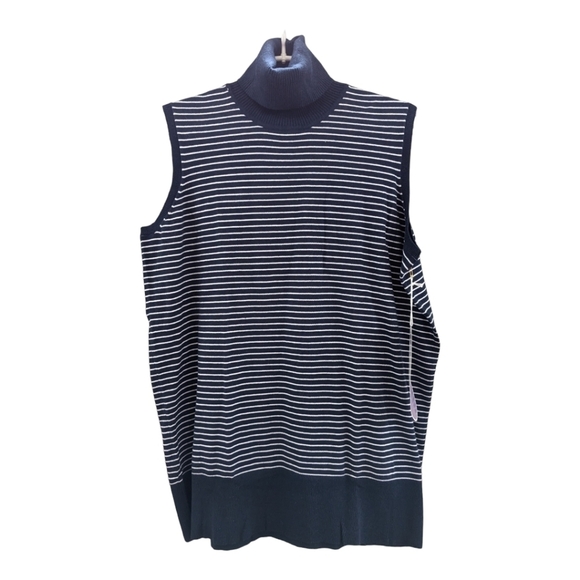 NEW Diane Gilman Women's sleeveless turtleneck navy & white striped top 1X - Picture 1 of 4